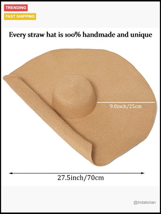 Oversized Wide Brim Raffia Straw Fiber Sun Hat Foldable UV Protection Handmade main image 5